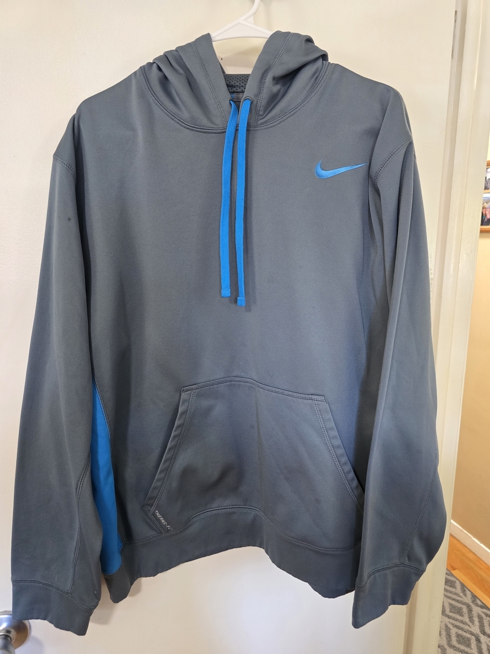 Nike Therma-Fit Gray Blue Pullover Hoodie Men's XL Athletic Fleece Sweatshirt
